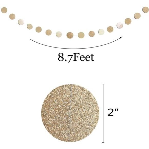Glitter Champagne Gold Paper Circle Garland Party Wedding Baby Shower Decoration - Picture 3 of 8